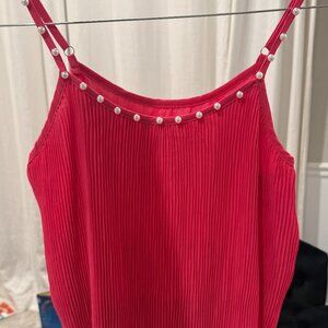 Hot Pink, Pearly Straps, Flowy Bottom Loose Tank - Size Small